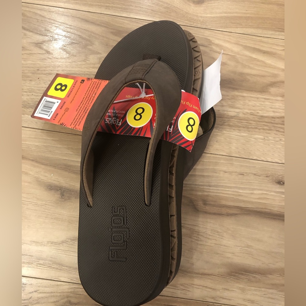 Flojos Mens Flip Flop Sandal Brown Memory Foam Arch Support Size-8